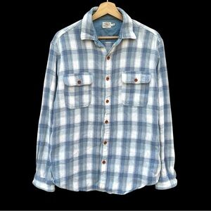Faherty Plaid Flannel Button Down Shirt White/Blue Size Medium Organic Cotton